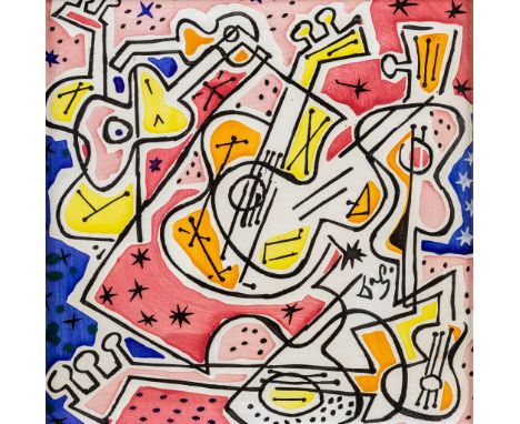 Salvador DALI (1904-1989) 'Les Guitares' a ceramic tile, limited edition 387.  Dimensions: (W:20 x H:20 cm)