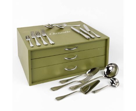 Christofle, model 'Albi' in an ambassador case, a 124-piece flatware set made of stainless steel.  Generally in excellent con