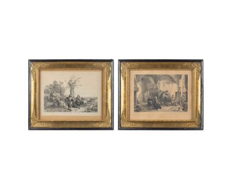 A pair of frames with lithographies, framed in an empire frame. The first half of the 19th century.  Dimensions: (W:59 x H:49