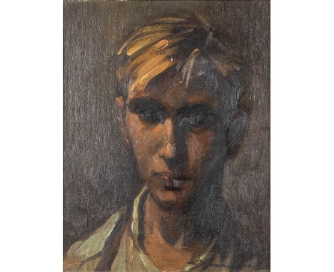Marthe DE SPIEGELEIR (1897-1991) 'Portrait of a Young Man' a painting, oil on canvas.  Dimensions: (W:22,5 x H:28 cm)