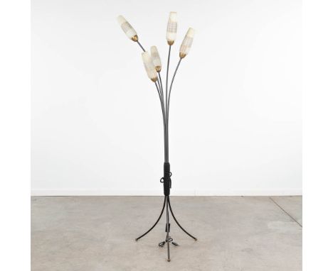 A mid-century floor lamp with 5 glass shades 'Spriet'. Circa 1950.  Dimensions: (L:45 x W:55 x H:167 cm)