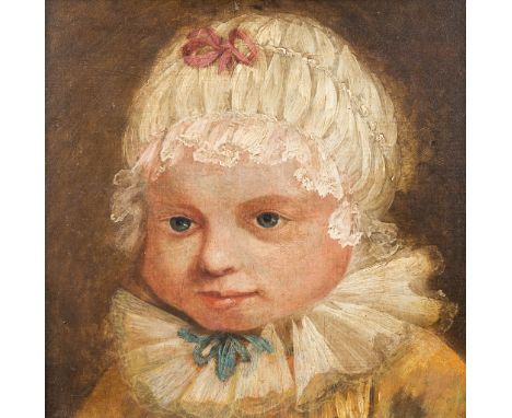 Portrait of a child, a painting, oil on panel. 19de eeuw.  Dimensions: (W:26 x H:25 cm)