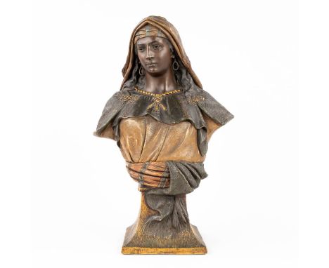 Friedrich GOLDSCHEIDER (1845-1897) 'Buste of a Berber' made of patinated terracotta.  Dimensions: (W:28 x H:44 cm)