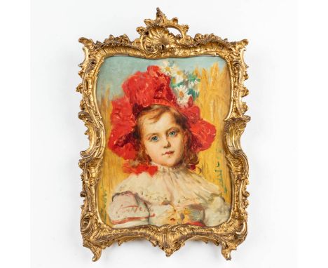 LŽon HERBO (1850-1907) 'Portrait of a girl' een schilderij, oil on panel. 19th century. The work is a study for a larger and 