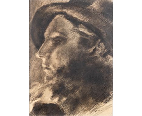 Joseph VERDEGEM (1897-1957) 'Portrait of a Young Man' a drawing, charchoal on paper.  Dimensions: (W:29 x H:41 cm)