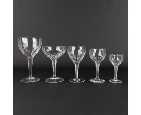 Val Saint Lambert 'Legagneux', a collection of crystal glasses. 7 water, 14 Champagne, 7 red wine, 9 white wine, 3 small port