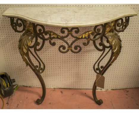 CONSOLE TABLE, vintage Spanish wrought iron and gilt metal with serpentine Carrara marble top, 82cm W x 34cm D x 76cm H.