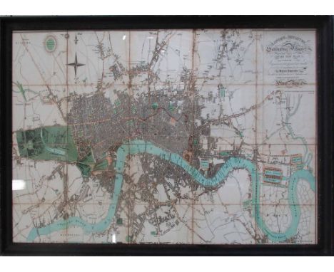 VINTAGE STYLE LONDON MAP PRINT, framed and glazed, 92cm x 133cm.