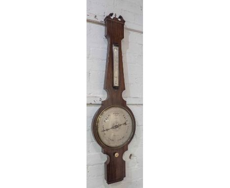 WHEEL BAROMETER, Victorian rosewood with thermometer and silvered dial, by King, Bristol, 113cm H x 31cm W.