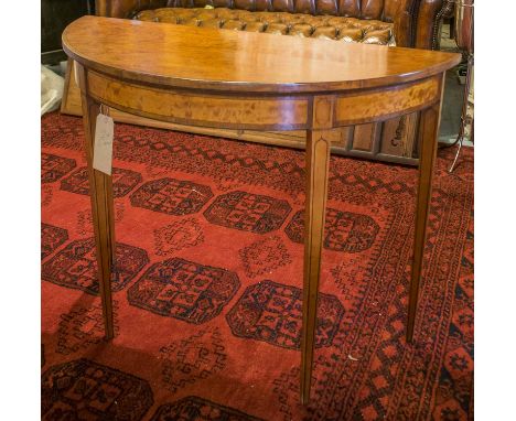 CONSOLE TABLE, English 19th century George III demi lune satinwood and tulipwood crossbanded, 103cm x 80cm H x 45cm.