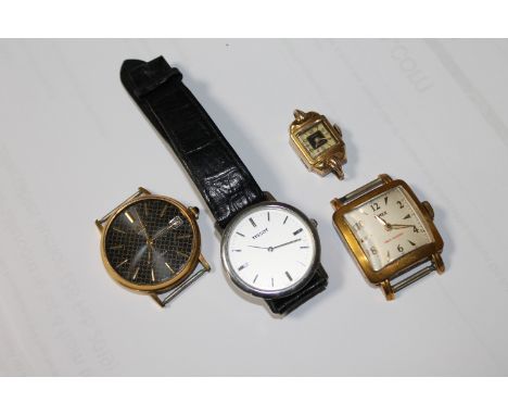 Four vintage watches including Timex, Oris, Tissot, Karo 