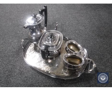 A four-piece Viners plated tea service on twin-handled serving tray