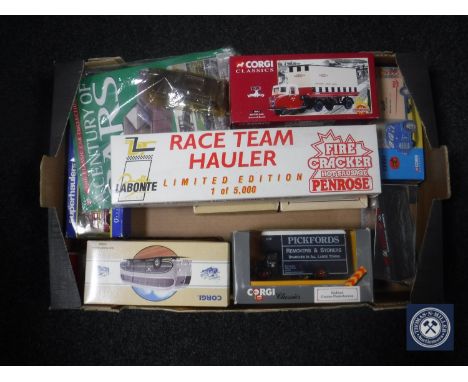 A box containing boxed die cast vehicles, Corgi models of Yesteryear etc