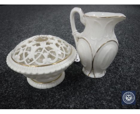 A Royal Worcester cream and gilt potpourri bowl together with a similar jug