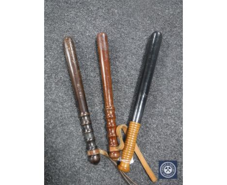Three vintage policeman's truncheons