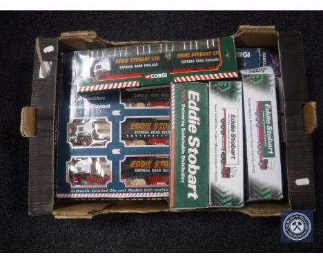 A box containing boxed Corgi and Atlas die cast vehicles, Eddie Stobart