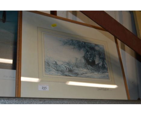 A pencil signed David Shepherd print depicting a lion