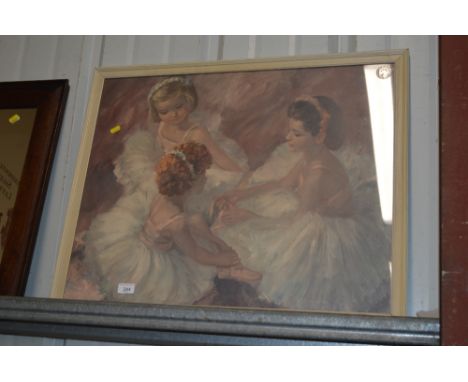 A framed and glazed print depicting ballerina girls 