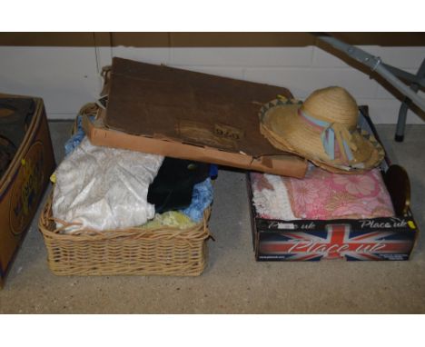 Two boxes of various vintage clothing and hats 