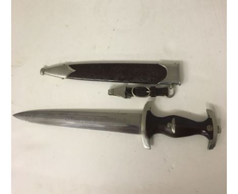 WWII German Dress Dagger and Sheath with Hanger,Cross guard marked Wf, the blade by F Herder A.S..Solingen