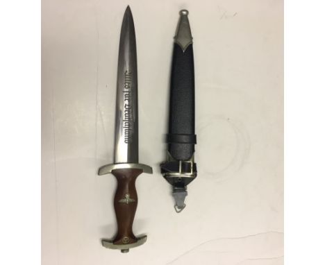 SA Dress Dagger with leather covered scabbard and hanger, Blade marked Carl Jul Krebs, crossguard marked He.