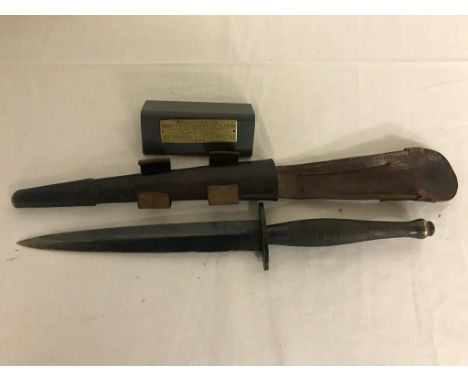 Presentation Fairbairn Sykes dagger and sheath to "Major T A Richards T D RASC From Sgts Mess 912 Cpy RASC (Arty) (TA) 1957.M