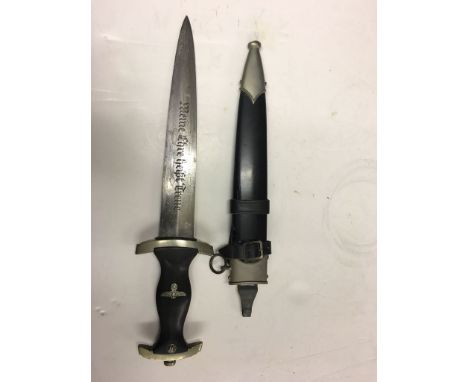 SS Dress Dagger, blade marked Gottlieb Hammesfahr, with leather mount.