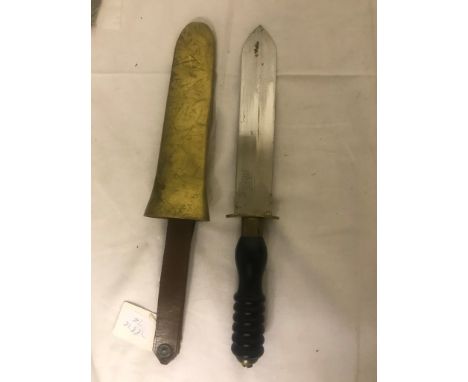 Diver's knife in heavy brass scabbard