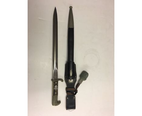 WWII German Police Stag handled long dress bayonet.Blade marked Clemen & Jung Solingen, Hilt marked S.Sch.II 805, matching nu