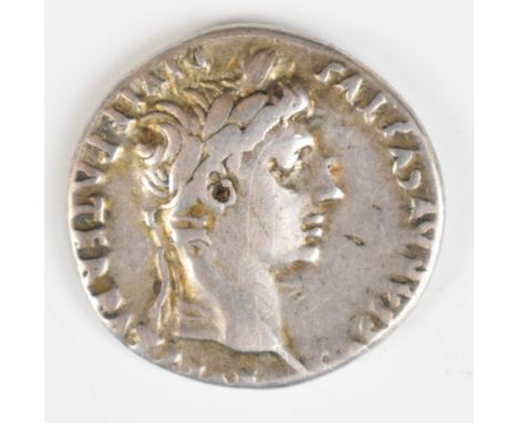 Roman silver Denarius of Augustus 27 BC - 14 AD, laureate head right, rev brothers Gaius and Lucius Caesar