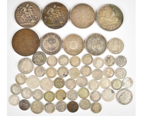 Approximately 156g Georgian, Victorian and later pre 1920 British silver coinage to include 1895 and 1896 crowns, 1887 double