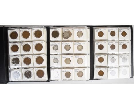 Three albums of Georgian, Victorian and later coinage including 28g pre 1920 and 36g pre 1947 silver coinage, together with a