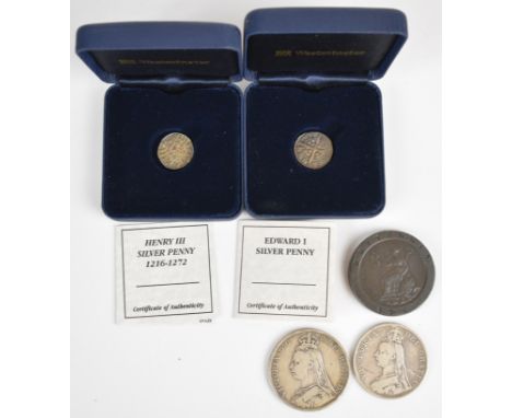 Henry III and Edward I hammered silver pennies, both in Westminster boxes with certificates together with an 1890 Queen Victo