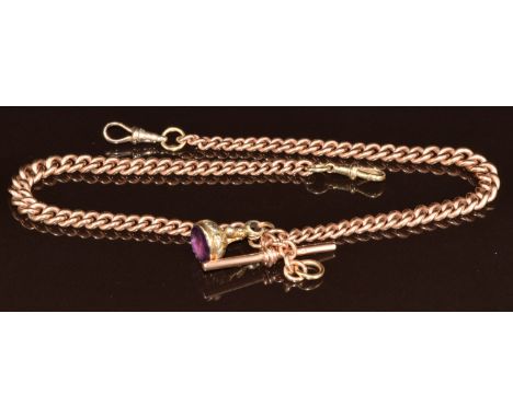 A 9ct rose gold graduated double Albert/ watch chain (43g, 39cm) with Victorian intaglio seal