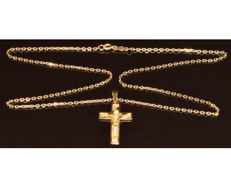 An 18k gold crucifix on 18ct gold chain, 8g, 3.3cm, 50cm