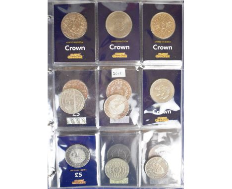 Fifty one collectable crowns and &pound;5 coins to include Queen Elizabeth the Queen Mother, Queens Beasts, Canute, Christmas