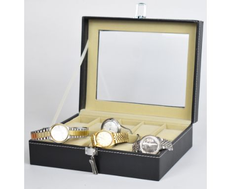 Four Seiko watches comprising Sportsmatic ref. 7625-8041 with date aperture, grey dial, silver inner bezel, stainless steel c