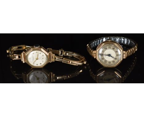 Two 9ct gold ladies wristwatches W R Bullen Ltd of Norwich with subsidiary seconds dial, gold hands and hour markers and silv