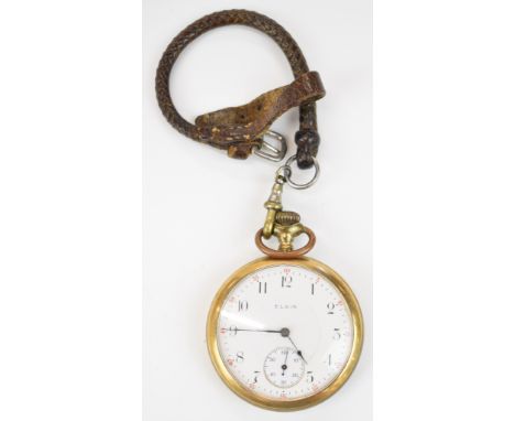 Elgin&nbsp;keyless winding open faced pocket watch&nbsp;with inset subsidiary seconds dial, blued hands, black Roman numerals