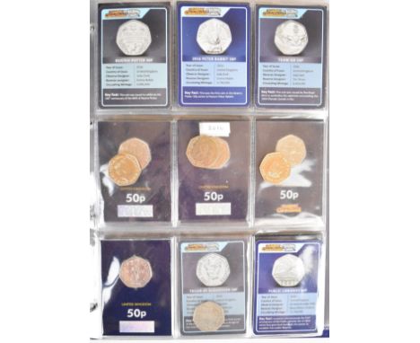 Three hundred and forty two collectable 50p coins to include Benjamin Britten, EU, NHS, Scouts, VC, Olympics, Battle of Hasti