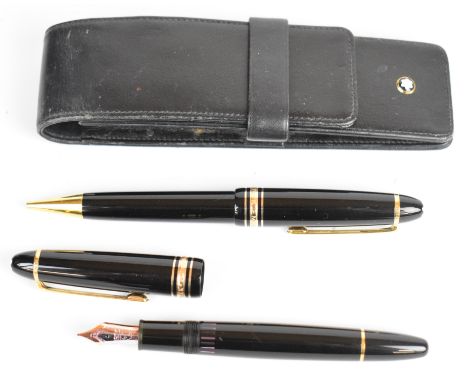 Montblanc Meisterstuck fountain pen and propelling pencil set, each with gold plated fittings and black barrel and cap, in or