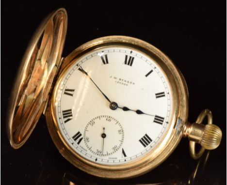 J W Benson of London 9ct gold keyless winding full hunter pocket watch&nbsp;with inset subsidiary seconds dial, blued hands, 