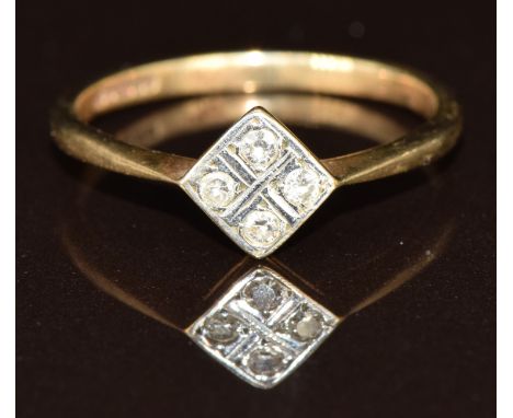Art Deco style 9ct gold ring set with diamonds, 1.3g, size K