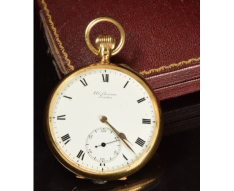 J W Benson The Field 18ct&nbsp;gold keyless winding open faced pocket watch with subsidiary seconds dial, gold hands, black R