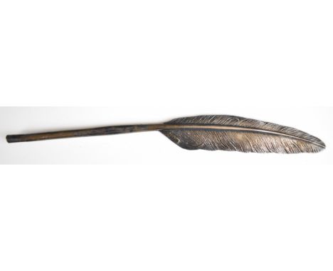 Victorian hallmarked silver novelty quill pen formed as a feather, London 1893, maker's mark indistinct, length 20.5cm, weigh