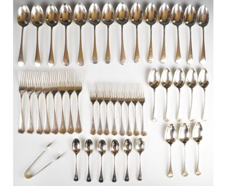 Edward VII eight place setting canteen of Old English pattern hallmarked silver cutlery comprising eight each of table forks,