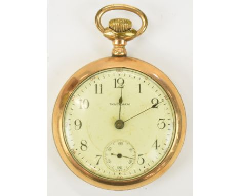 P J Bartlett Waltham gold plated keyless winding open faced pocket watch&nbsp;with inset subsidiary seconds dial, blued hands