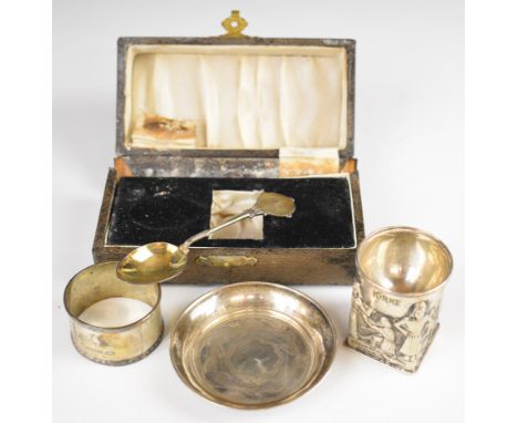 Henrik M&oslash;ller Tondheim Norwegian silver egg cup, hallmarked silver pin dish, hallmarked silver spoon and a hallmarked 