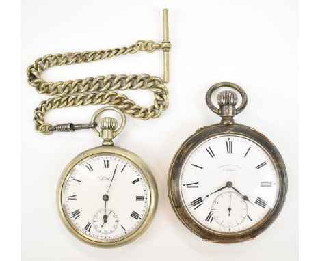 Two keyless winding open faced pocket watches Glash&uuml;tte Uhrenfabrik Union silver example with inset subsidiary seconds d