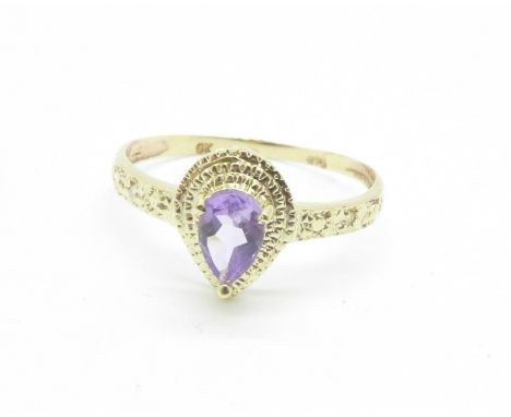 A 9ct gold, amethyst and diamond ring, 1.1g, O 